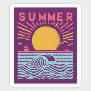 Retro Summer Beach Town Vacation Scene Sticker